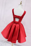 Red Satin Knee Length Party Dress, Red Backless Short Homecoming Dress