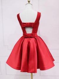 Image 3 of Red Satin Knee Length Party Dress, Red Backless Short Homecoming Dress