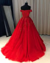 Gorgeous Red Off Shoulder Ball Gown Tulle Party Dress, Red Prom Dress 2021