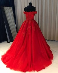 Image 3 of Gorgeous Red Off Shoulder Ball Gown Tulle Party Dress, Red Prom Dress 2021