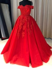 Image 1 of Gorgeous Red Off Shoulder Ball Gown Tulle Party Dress, Red Prom Dress 2021