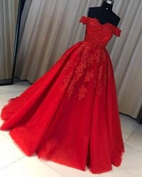 Image 2 of Gorgeous Red Off Shoulder Ball Gown Tulle Party Dress, Red Prom Dress 2021