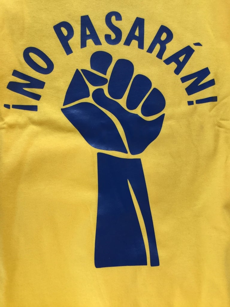 No Pasarán! t-shirt in Navy and Yellow colourways 