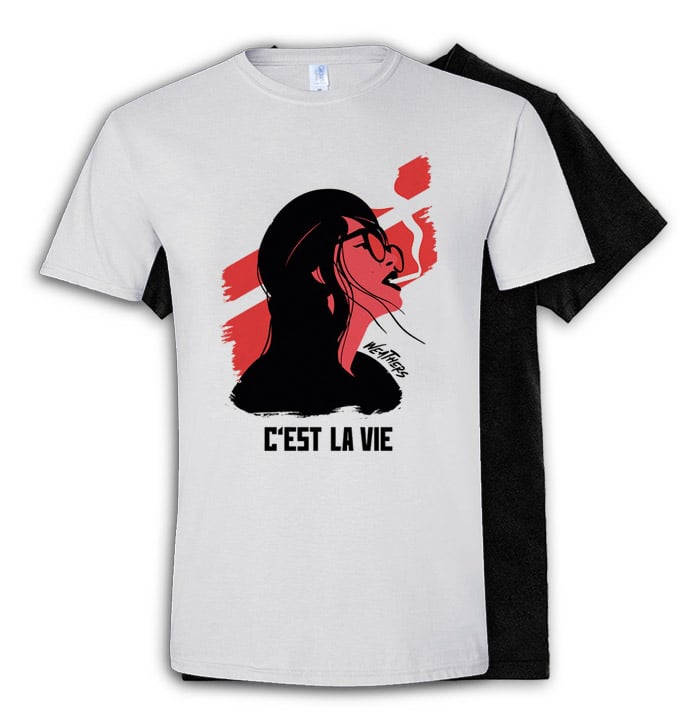 Image of NEW "C'est La Vie" White or Black SS Tee (drag cursor over white tee to see black)