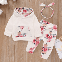 Floral Long-sleeve Hoodie, Pants and Headband Set