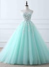 Mint Blue Tulle Ball Gown Party Dress with Lace, Beautiful Sweet 16 Gown