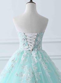 Image 3 of Mint Blue Tulle Ball Gown Party Dress with Lace, Beautiful Sweet 16 Gown