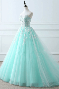 Image 2 of Mint Blue Tulle Ball Gown Party Dress with Lace, Beautiful Sweet 16 Gown