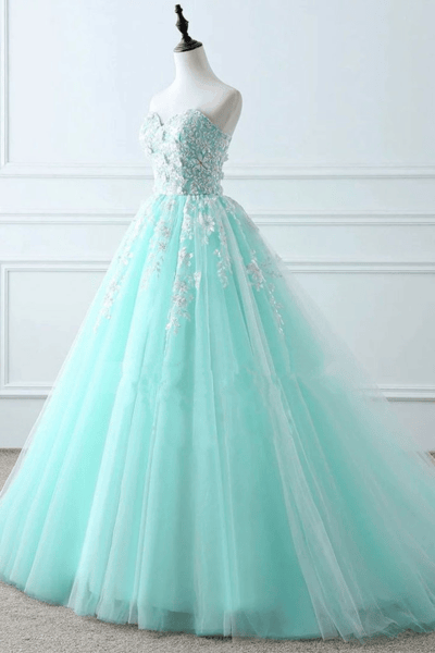 Mint Blue Tulle Ball Gown Party Dress with Lace, Beautiful Sweet 16 ...