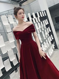 Image 2 of Beautiful Burgundy Long Velvet Prom Dress, Off Shoulder Wedding Party Dress