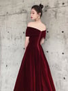 Beautiful Burgundy Long Velvet Prom Dress, Off Shoulder Wedding Party Dress