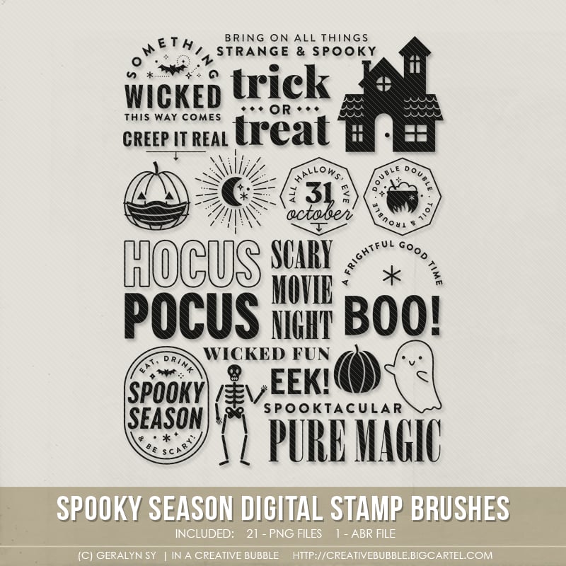 Boxing Sentiments Halloween Brushes and Stamps scripted words in handdrawn  boxes for scrapbooking and cardmaking i…