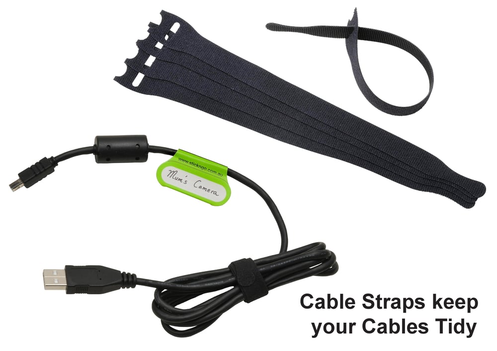 Image of Black CABLE STRAPS 5/10/20 Packs - keeps all your cables tidy