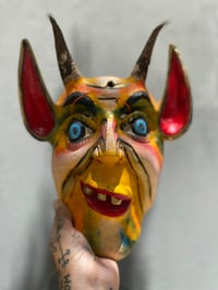Image 1 of Yellow hand painted devil mask
