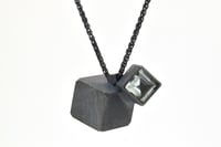 Image 2 of Intersecting cube aquamarine pendant in Oxidised Silver