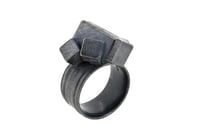 Image 2 of Cube cluster oxidised silver ring set with Pyrite in Quartz. Chris Boland