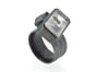 Cube cluster oxidised silver ring set with Pyrite in Quartz. Chris Boland