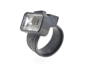 Image 3 of Cube cluster oxidised silver ring set with Pyrite in Quartz. Chris Boland