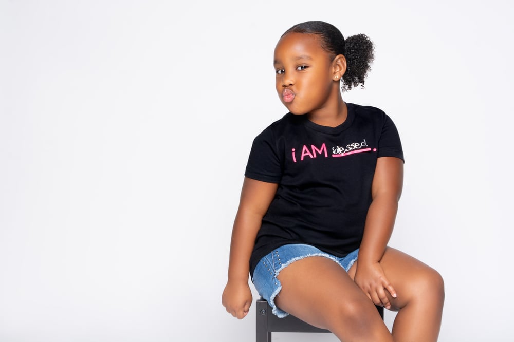 i AM Blessed Tee - Black, Pink & Light Gray