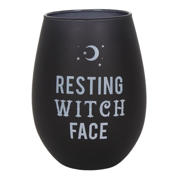 Image of Resting Witch Face Black Stemless Wine Glass
