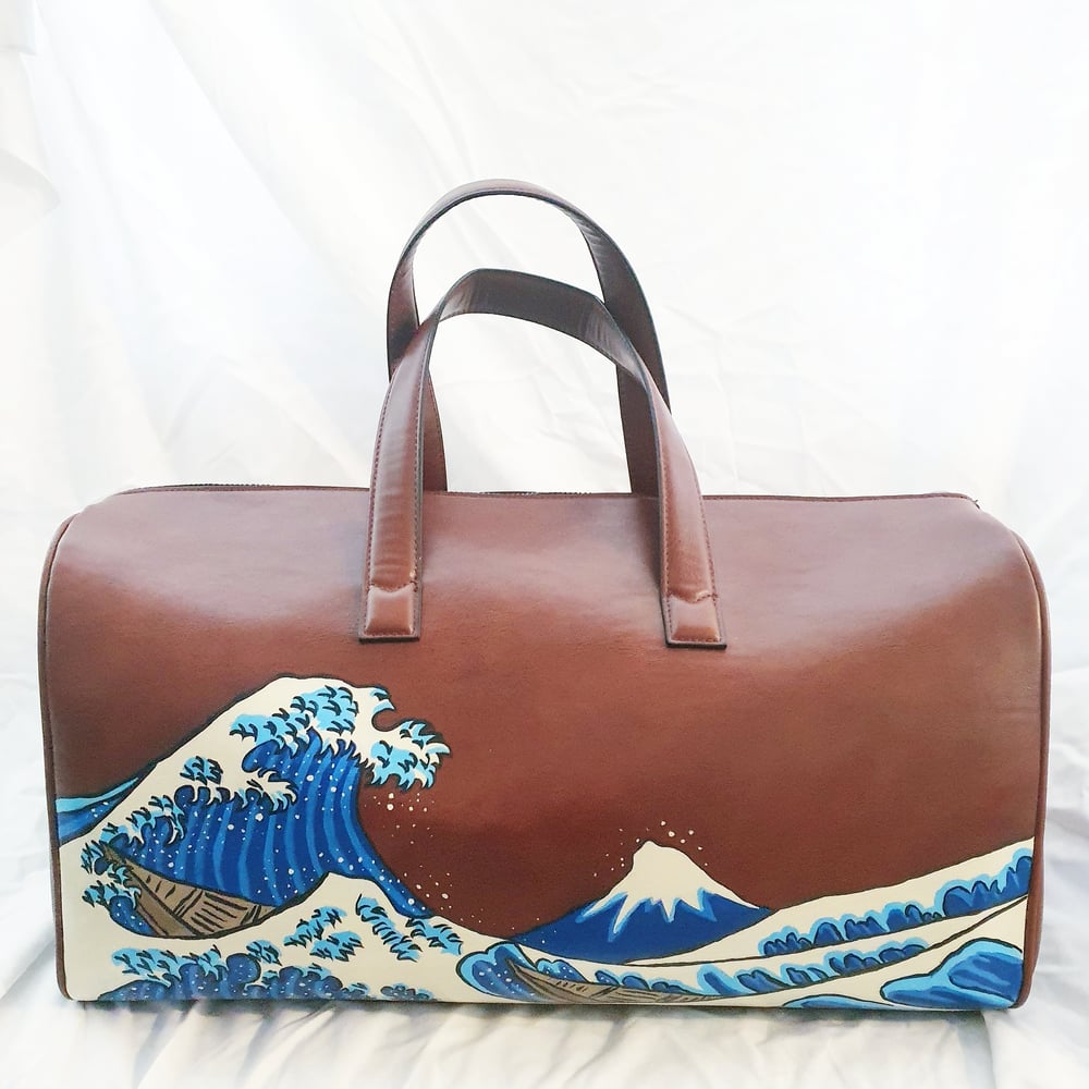 Hand Painted Hokusai Wave Overnight Duffle Bag
