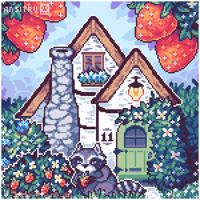 Image 1 of Strawberry Racoon Cottage - digital download only