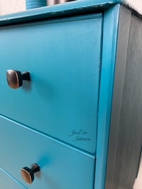 Image 4 of Vintage Retro Mid Century Painted Teal Blue Pair of Chest of Drawers Large Bedside Tables