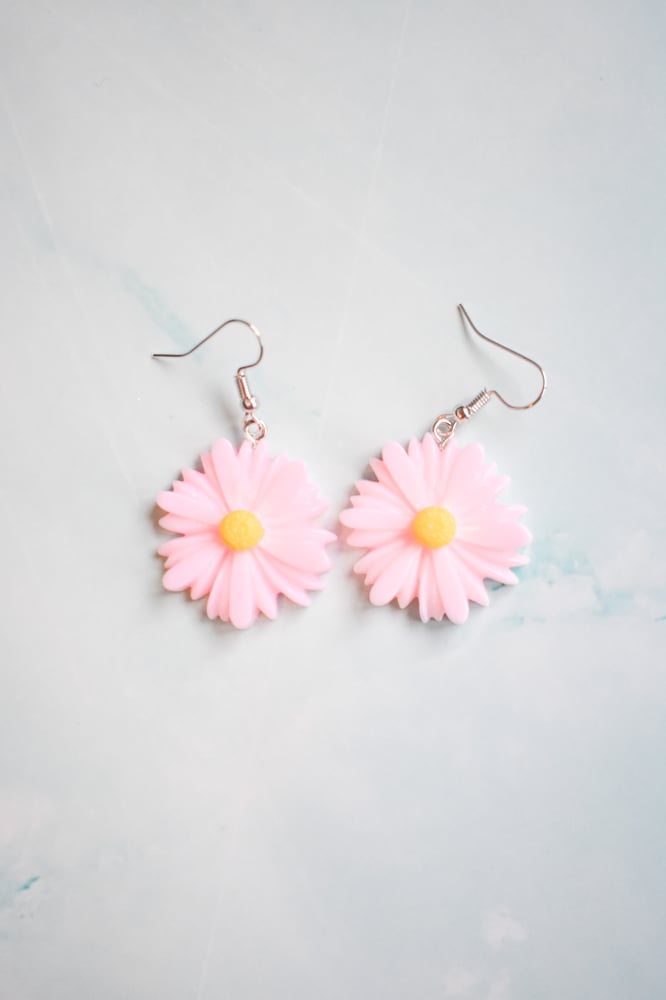 Image of Pink Flower Hook Earrings