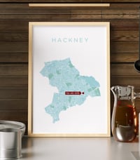 Image 1 of 'You Are Here' - Personalised map of Hackney Borough in light teal on white