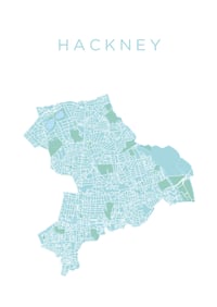 Image 2 of 'You Are Here' - Personalised map of Hackney Borough in light teal on white