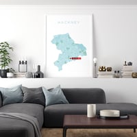 Image 3 of 'You Are Here' - Personalised map of Hackney Borough in light teal on white