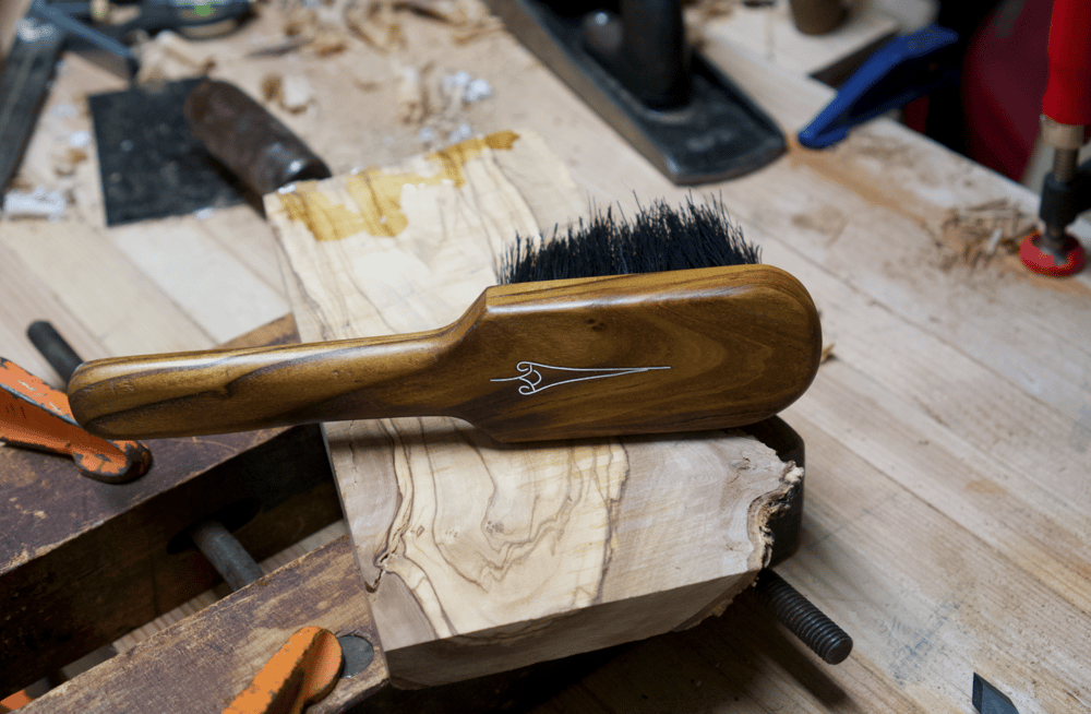 Image of Olivewood & Silver Heirloom Teue Bench Brush #002