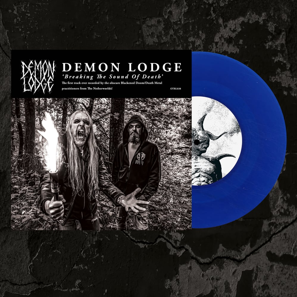 Image of DEMON LODGE/THE MONOLITH DEATHCULT - Split 7" Single. Transparent Blue Vinyl.