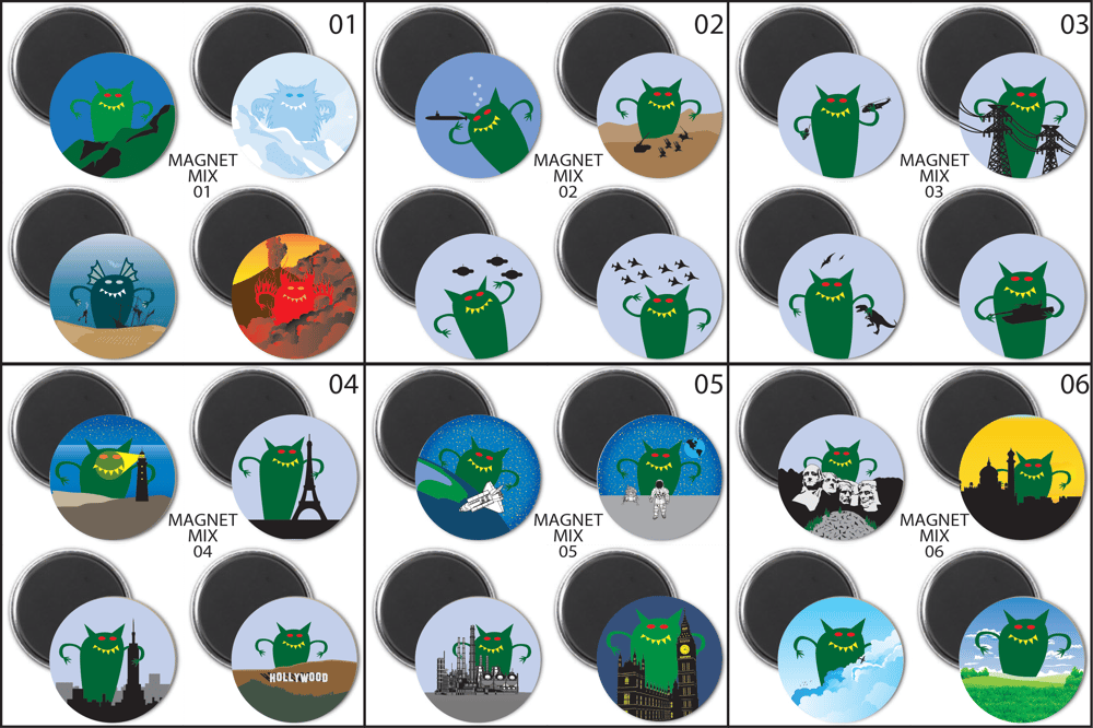 MONSTERS VS THE WORLD MAGNET SETS