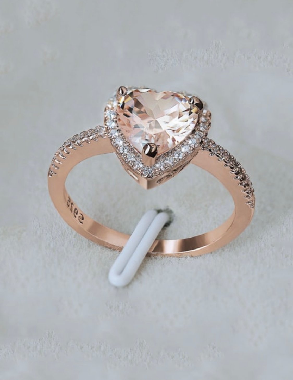 Image of Champagne Cubic Zirconia Heart & Rose Gold Plated Copper Ring 