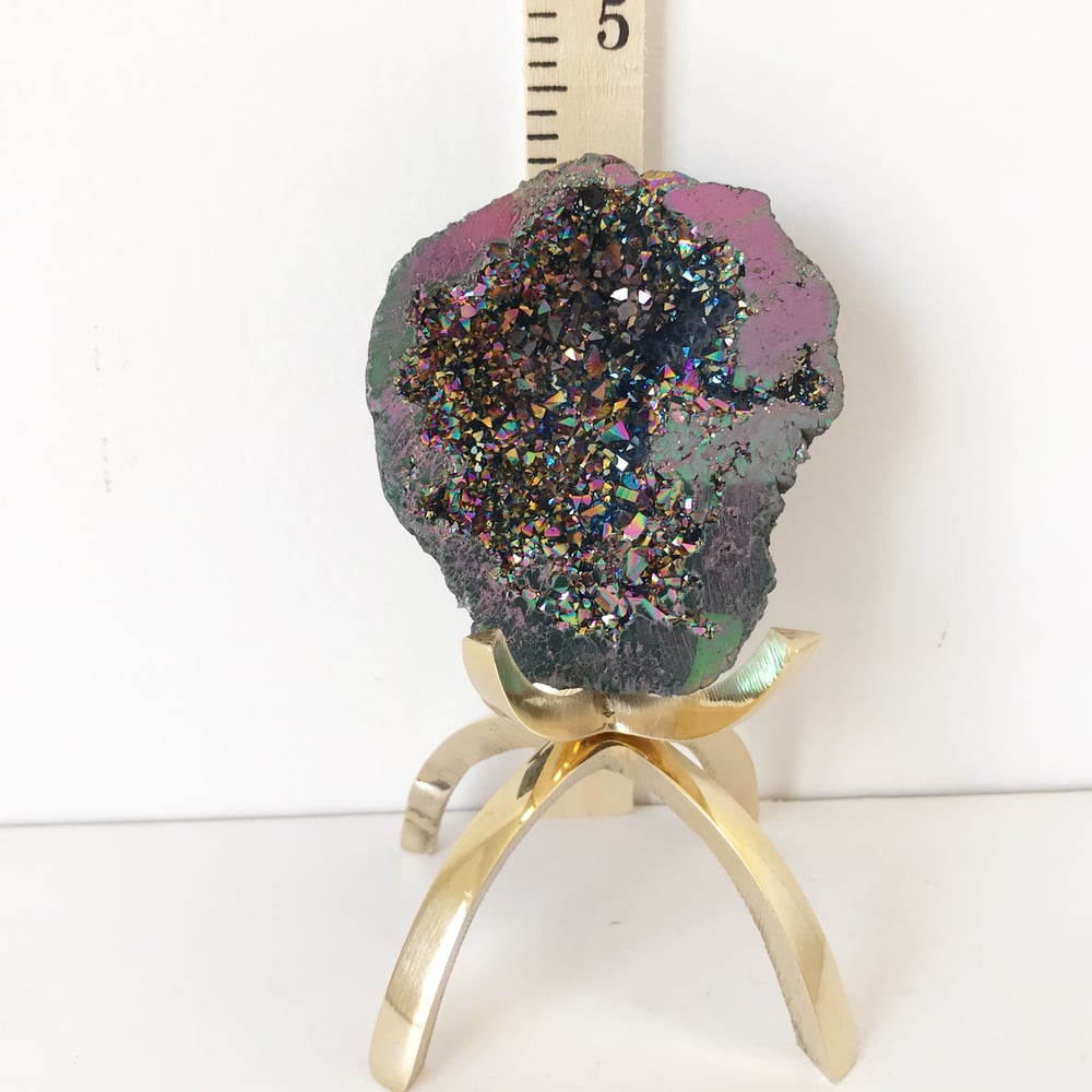 Image of Titanium Coated Calcite no.55 + Brass Claw Stand