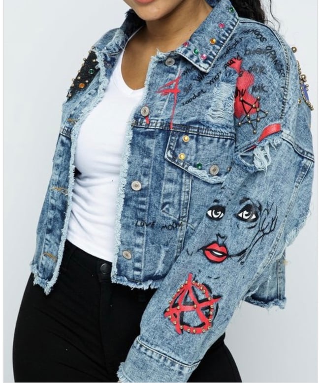 Rockstar oversized graffiti denim jacket