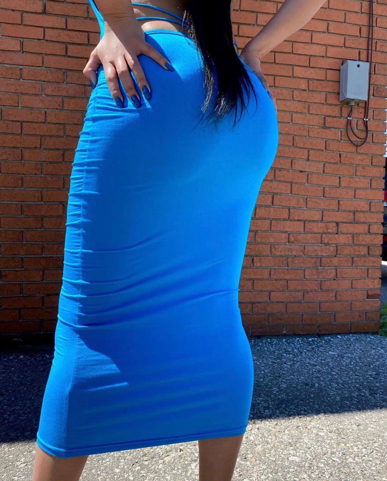 Image of BRIGHT BLUE MIDI DRESS WITH CUTOUT BACK (MEDIUM)