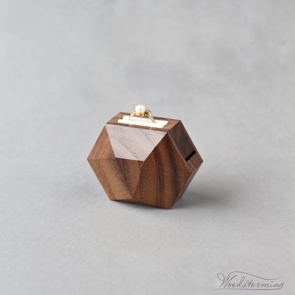 Image of Unique rotating wooden ring box - small ring display box by Woodstorming 