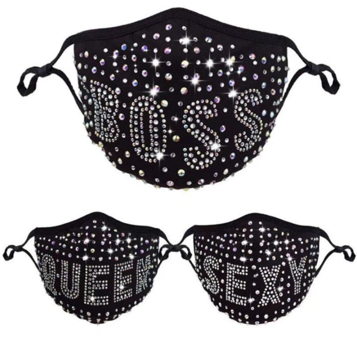 Image of Rhinestone Crystal Bling Face Mask with removable Filter