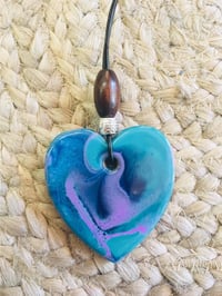 Image 2 of Hand Painted Resin Heart Pendant Necklace