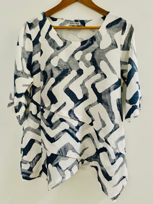Image of Asymmetrical Linen/cotton top- Blue wave