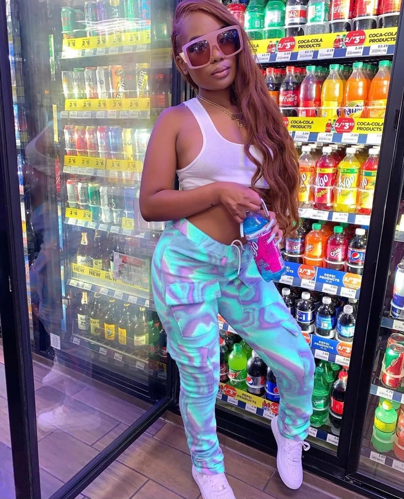 Mint Green & Purple High waist cargo trousers 