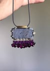 Slate Druzy Necklace with Rhodolite Garnets