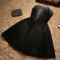 Image 3 of Cute Sweetheart Short Tulle Back Party Dress, Black Knee Length Prom Dress