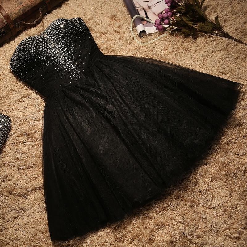 Cute Sweetheart Short Tulle Back Party Dress, Black Knee Length Prom Dress | BeMyBridesmaid Cute Sweetheart Short Tulle Back Party Dress, Black Knee Length Prom Dress | BeMyBridesmaid