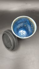 Speckled blue and gold travel cup 
