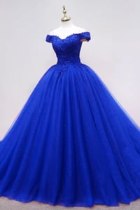 Image 1 of Beautiful Royal Blue Tulle Sweetheart Long Party Dress, Blue Sweet 16 Gown