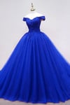 Beautiful Royal Blue Tulle Sweetheart Long Party Dress, Blue Sweet 16 Gown