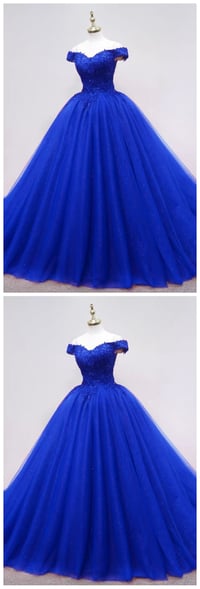 Image 2 of Beautiful Royal Blue Tulle Sweetheart Long Party Dress, Blue Sweet 16 Gown